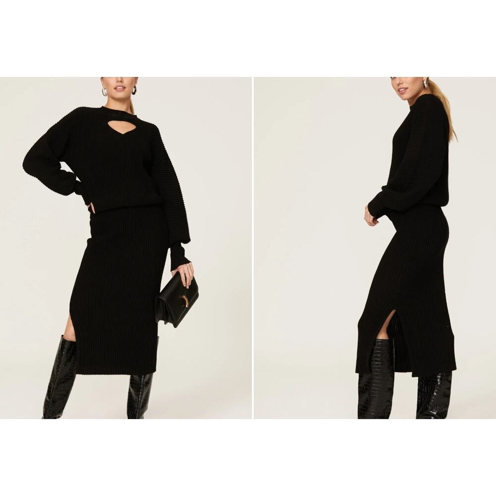 Victoria Victoria Beckham Cutout Ottoman long sleeve black wool Midi Dress XS